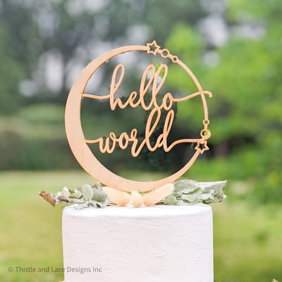 Hello world cake topper, Baby shower cake topper, Celestial baby shower decorations, Sip and see baby, Star cake topper, Birth announcement